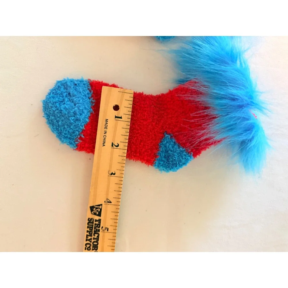 Unbranded Fuzzy Socks Kids Small Red Blue Excellent Faux Fur Trim Dr Seuss Style